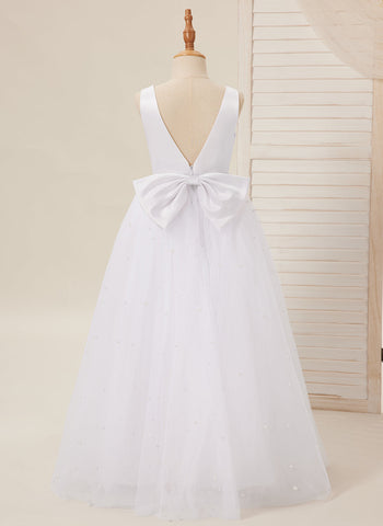 Elegante vestido de princesa de satén y tul para niña de las flores 