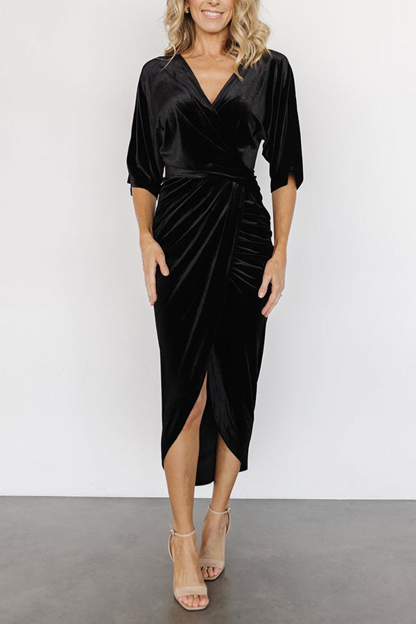 vestido de noche sexy con falda irregular y escote en V 