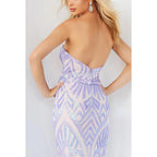 Vestido de noche largo de sirena con lentejuelas, sin mangas y sin tirantes y escote corazón