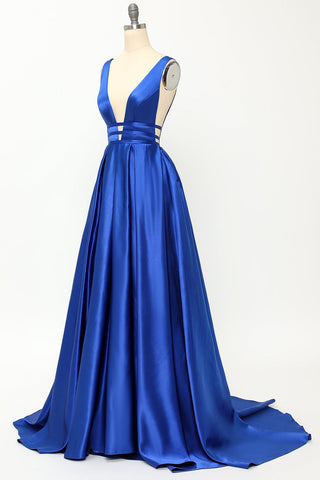 Robe de bal longue en satin rose poudré