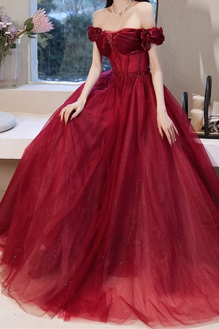 Robe de bal princesse en tulle rose ornée de perles, épaules dénudées, Y7584