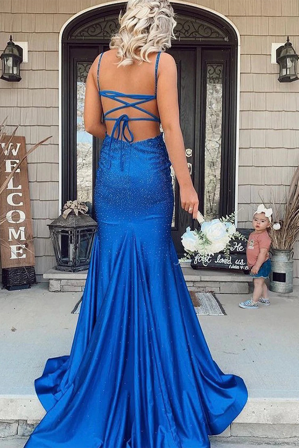 Robe de bal longue sirène dos nu royale