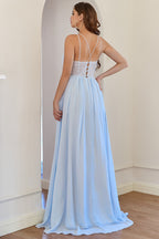 Robe de bal longue en mousseline légère avec dentelle