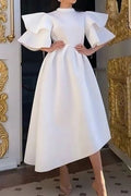 Casual Elegant Solid Patchwork Flounce Half A Turtleneck Evening Dress Dresses