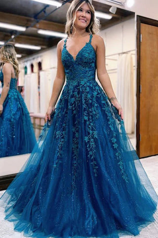 Glitter Lace A-Line Long Prom Dress