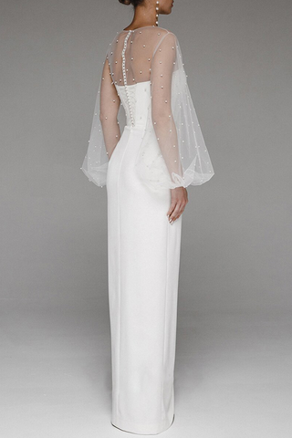 Vestidos de noche sin tirantes con abertura, cuentas y malla, elegantes y lisos, de celebridades 