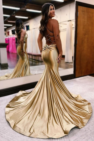 Elegantes vestidos largos de sirena con escote en V y espalda descubierta para bailes de graduación