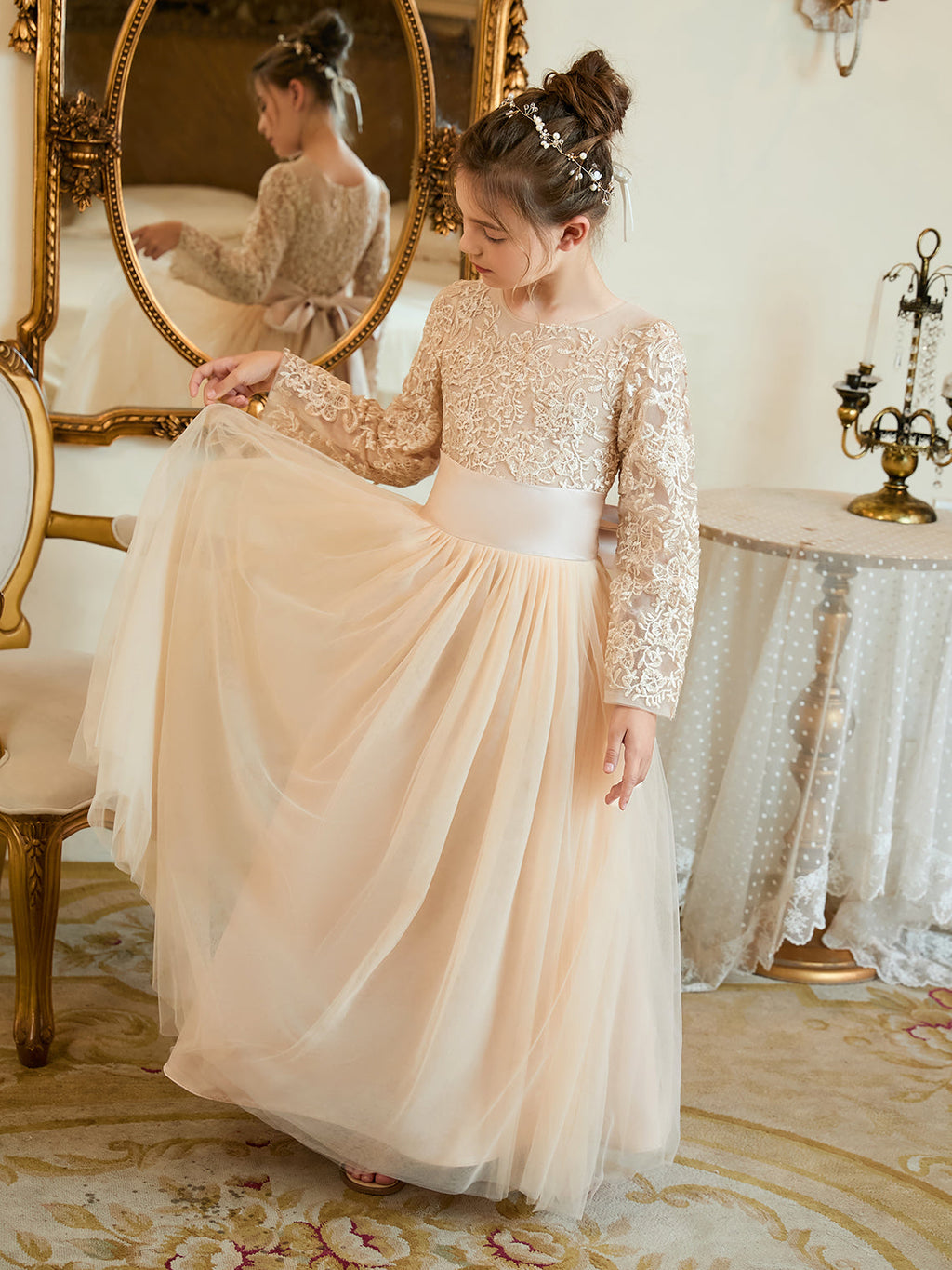 Vestido de niña de las flores de tul corte A hasta el tobillo 