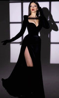 Vestido de noche de terciopelo de invierno con abertura, mangas con guantes, vestido de fiesta de moda para mujer Y4628