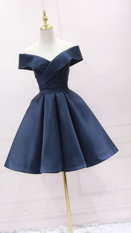 Vestido corto azul marino sencillo para fiesta de bienvenida, con volantes, confeccionado a medida, ideal para graduación. Modelo Y2123.