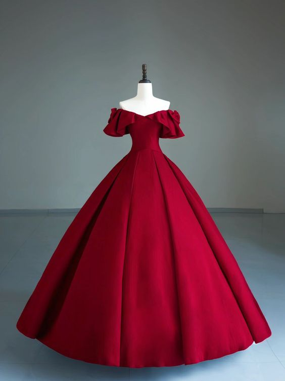 Vestido de gala rojo oscuro con hombros descubiertos, vestido para quinceañera Y6962