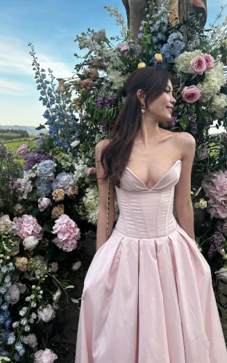 Vestido largo rosa sin tirantes corte A para baile de graduación, elegante vestido de noche, atuendo de cumpleaños Y7531