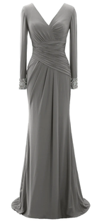 Vestido largo de noche para la madre de la novia, manga larga, escote en V, modelo Y785
