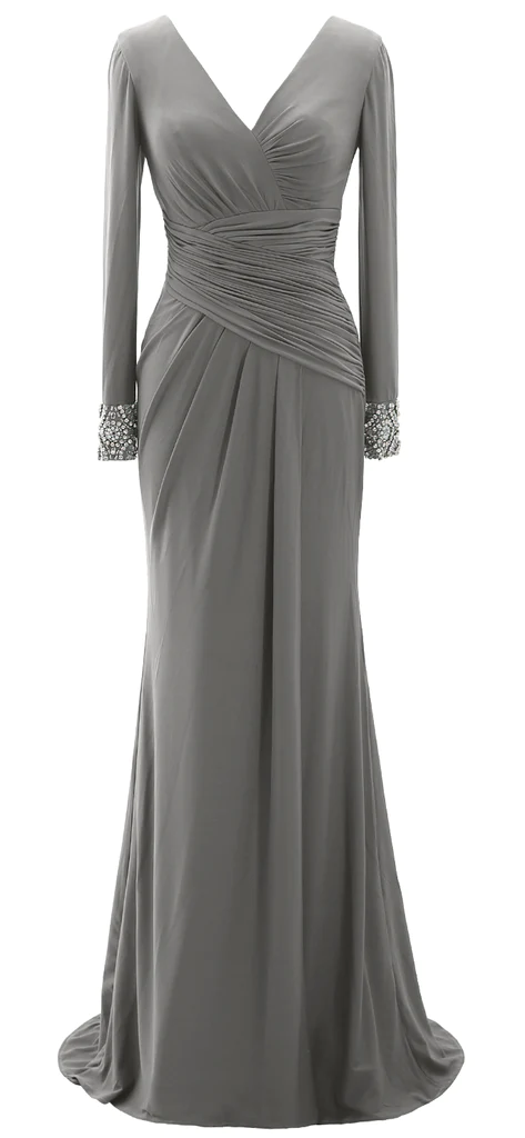 Vestido largo de noche para la madre de la novia, manga larga, escote en V, modelo Y785