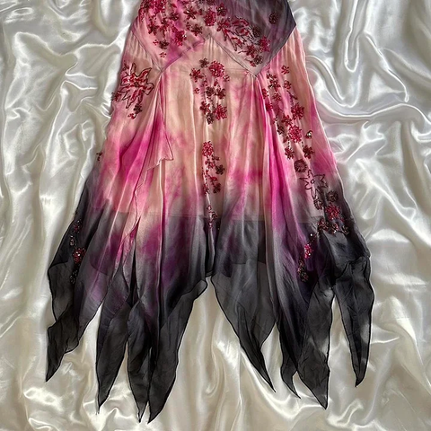 Precioso vestido de noche de gasa con tirantes finos y cuentas, estilo sirena, modelo Y8222