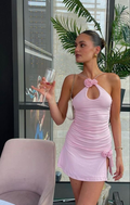 Vestido corto rosa sexy para fiesta de bienvenida con flores de rosas Y2851