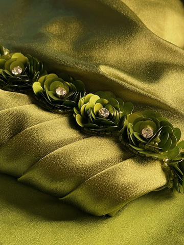 Classy Olive Green Satin Off The Shoulder Slit Prom Dress Slit Mermaid Evening Dress Y8650