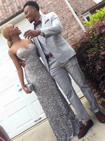 Robe de bal argentée à fines bretelles ornée de perles, élégante robe de soirée à sequins argentés, robe de soirée sirène moulante à sequins Y578