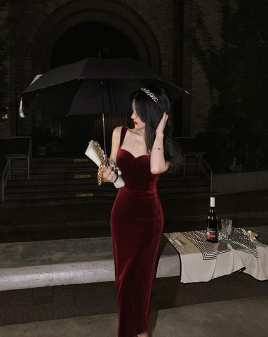 Nouvelle robe d'été vintage sans manches en velours pour femme, bretelles spaghetti, robe moulante sexy, robe de soirée élégante Y1654