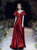 Vestido de noche corte A, escote en V, vestido de graduación, bata corta de fiesta con mangas casquillo, vestido largo de satén formal para mujer, vestido hecho a medida Y4574