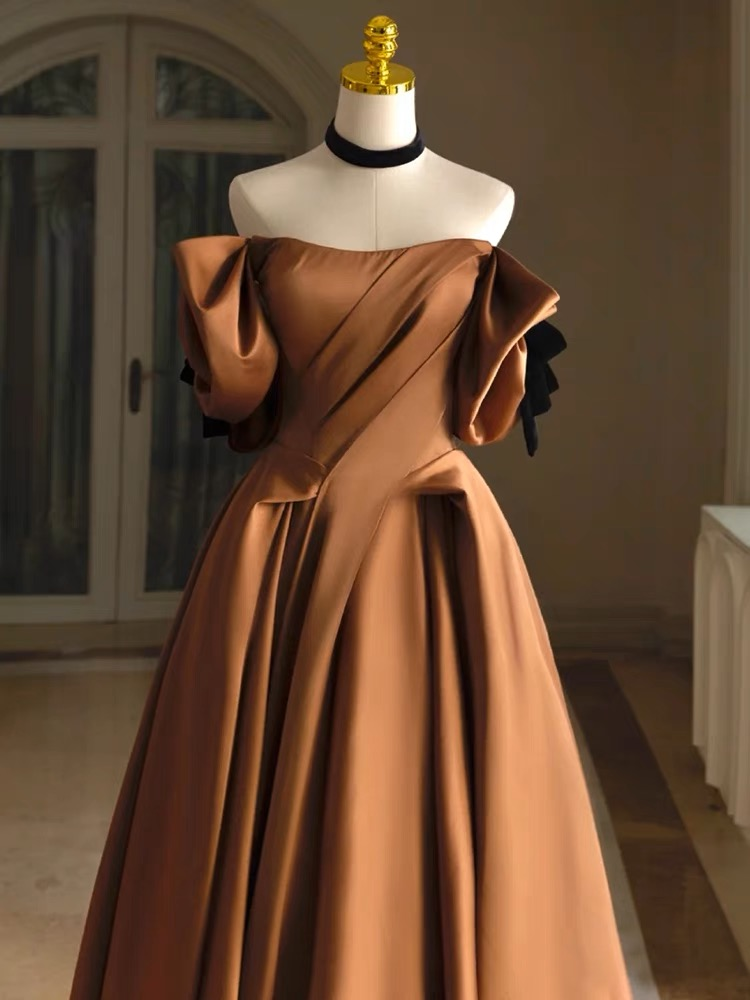 Vestido de novia de satén, vestido de novia con hombros descubiertos, vestido de novia vintage Y4963