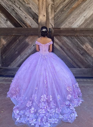 Robe de bal luxueuse lavande à épaules dénudées, robe de 16 ans, robe de princesse Y7182
