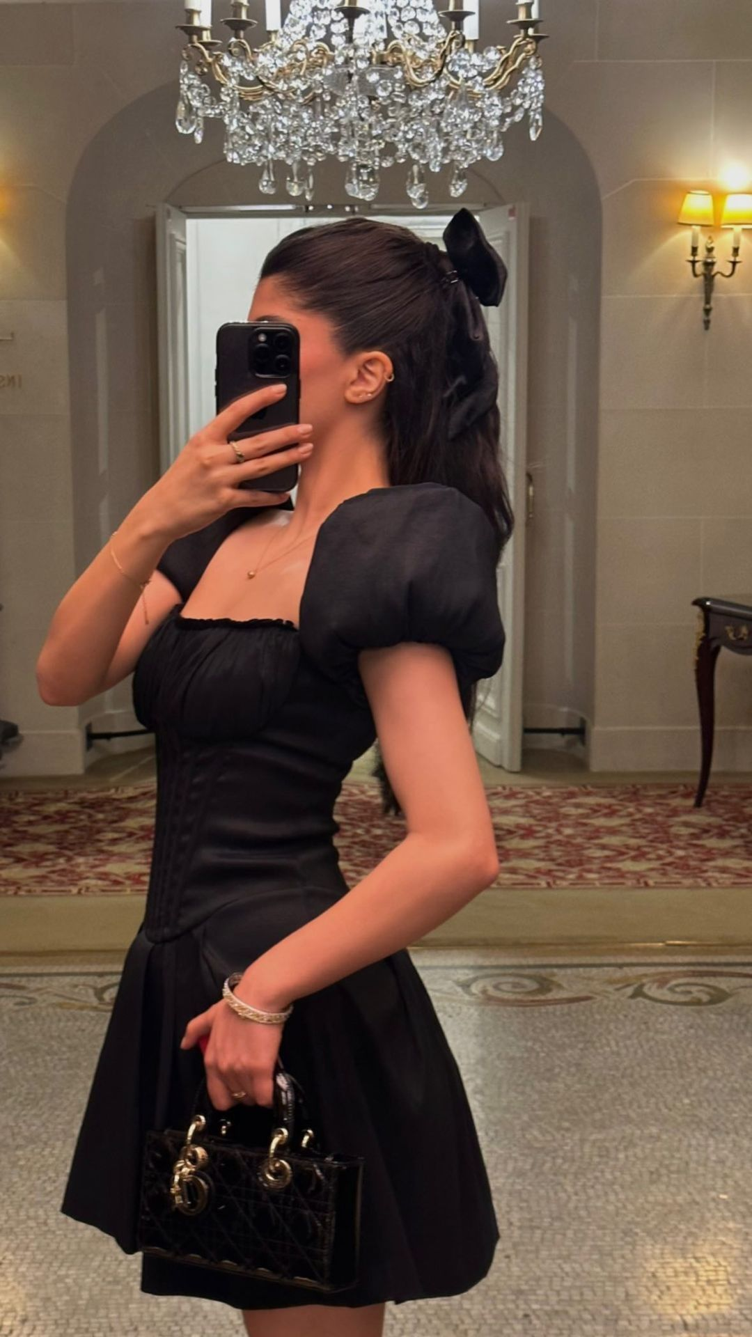 Robe de bal vintage noire à manches bouffantes, robe de soirée noire pour anniversaire Y5811