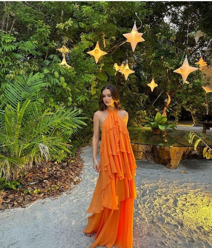 Robe de bal orange à volants, robe de soirée, robe de fête Y4735