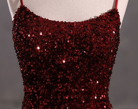 Robe de soirée bordeaux moulante à paillettes et dos nu Y4164