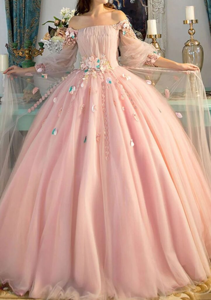Vestido de baile rosa con hombros descubiertos y apliques de tul, bonito vestido de graduación formal de corte A Y8374