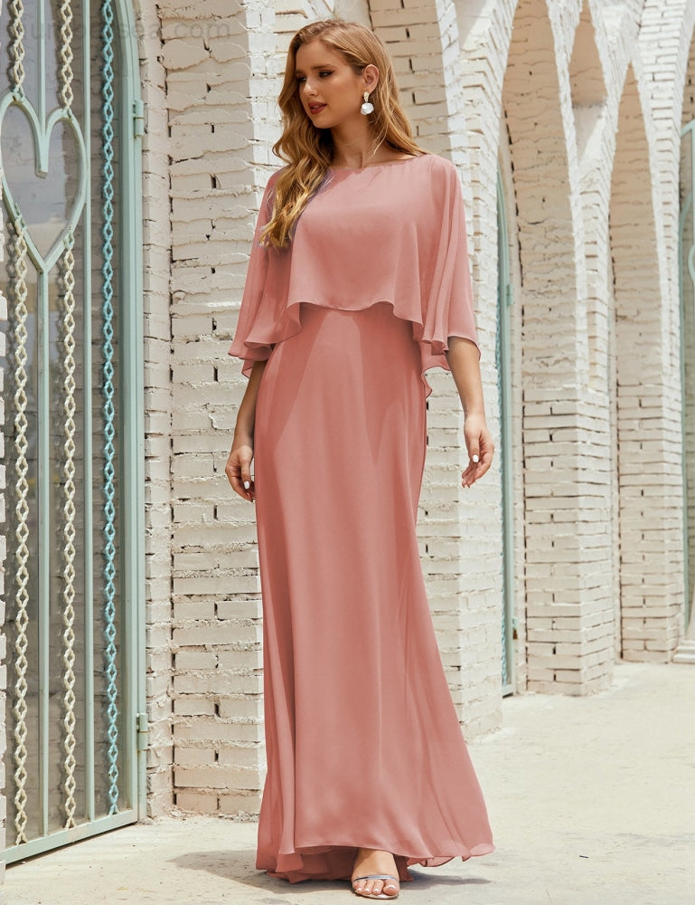 Vestido de dama de honor Sunderly para mujer, manga larga, cuello en V, de gasa, vestido formal de fiesta de boda SY28018