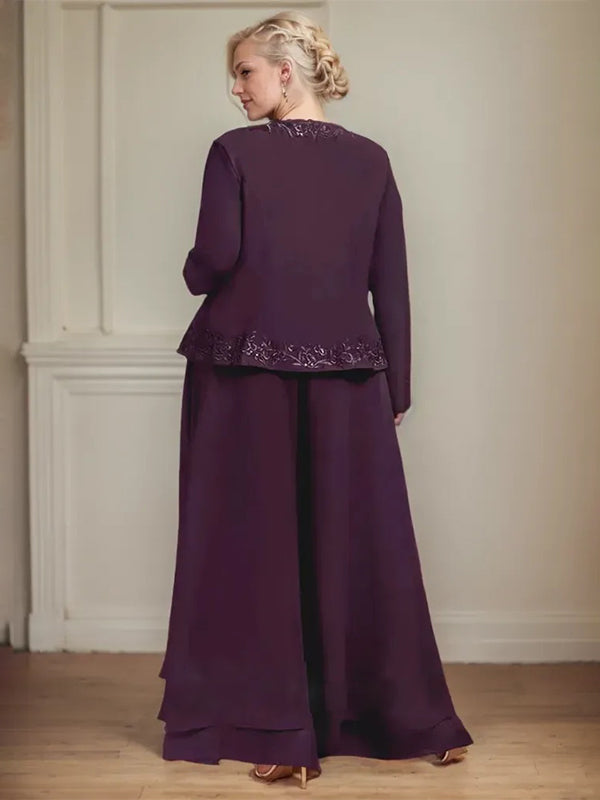 Conjunto de pantalón y chaqueta de dos piezas, corte cuadrado, largo hasta el tobillo, encaje, gasa, vestido de madre de la novia con lentejuelas 