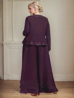 Conjunto de pantalón y chaqueta de dos piezas, corte cuadrado, largo hasta el tobillo, encaje, gasa, vestido de madre de la novia con lentejuelas 