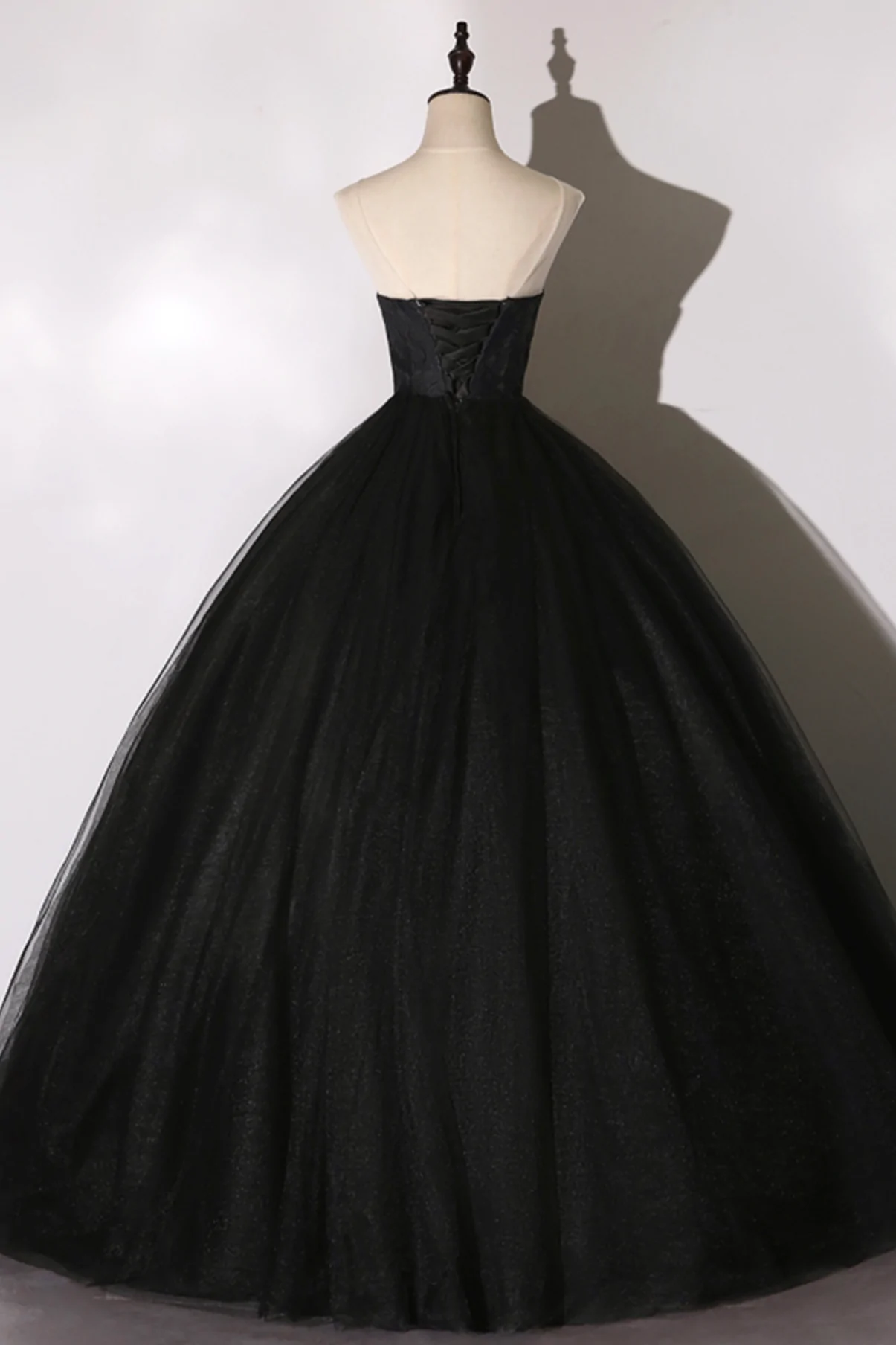 Robe de bal longue en dentelle noire, coupe trapèze, Y1295