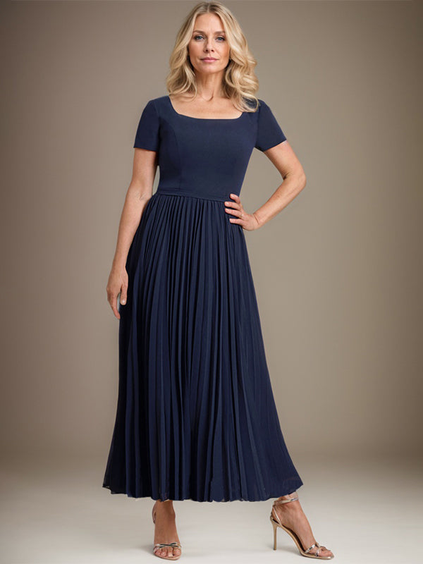 Vestido de gasa corte A, largo hasta el tobillo, para la madre de la novia, con pliegues. 