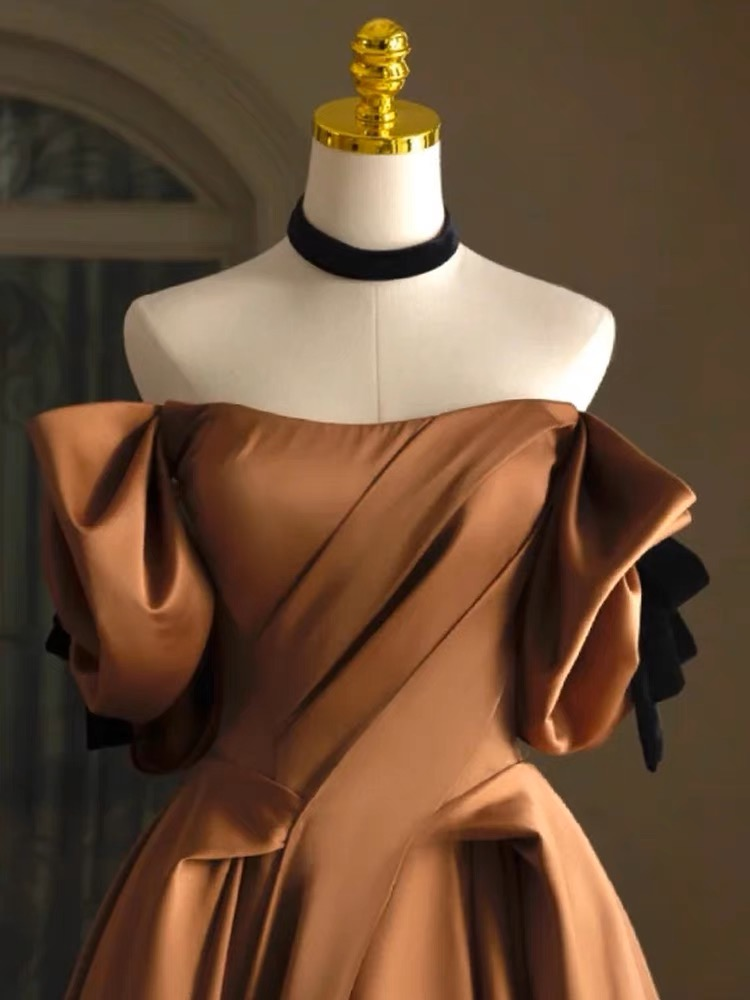 Vestido de novia de satén, vestido de novia con hombros descubiertos, vestido de novia vintage Y4963