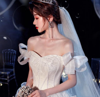 Fairy Romantic Off Shoulder White Wedding Dress Sweep Train Y6878