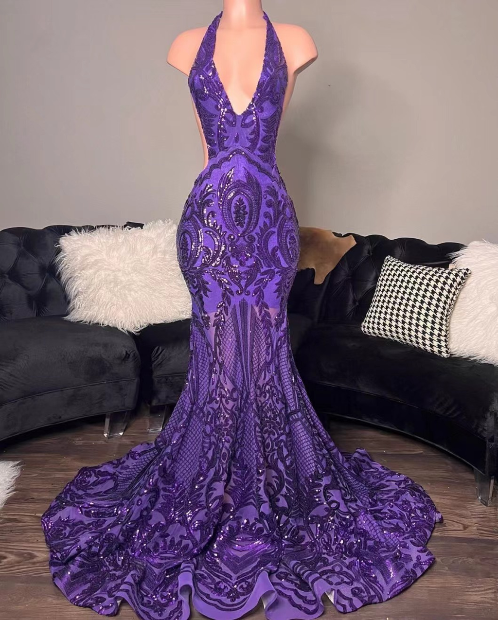 Robes de bal violettes, robes de bal sirène, robes de soirée sur mesure, robes de bal tendance, robes de bal dos nu, robes de soirée scintillantes Y1455