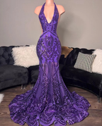 Robes de bal violettes, robes de bal sirène, robes de soirée sur mesure, robes de bal tendance, robes de bal dos nu, robes de soirée scintillantes Y1455