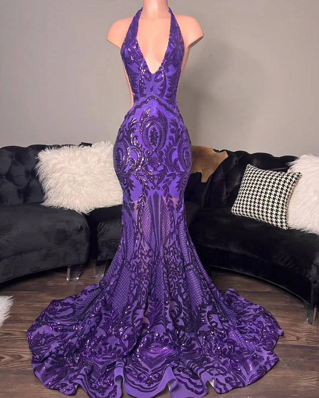 Robes de bal violettes, robes de bal sirène, robes de soirée sur mesure, robes de bal tendance, robes de bal dos nu, robes de soirée scintillantes Y1455