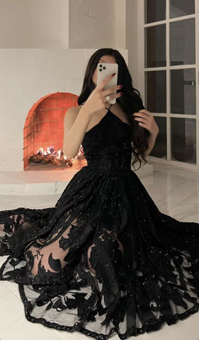 Elegante vestido de noche negro, vestido negro para fiesta de cumpleaños Y6393