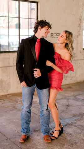 Robe de bal rouge à volants Y5413