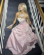 Robe de bal longue rose charmante sans bretelles en satin, robe de soirée formelle Y8192