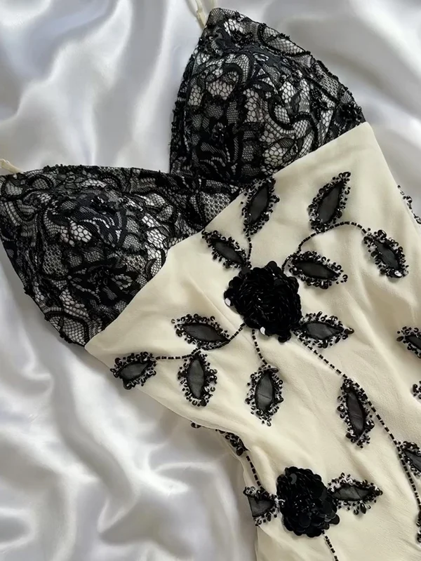 Robe de bal sirène longue en mousseline ivoire, dentelle et perles Y8305