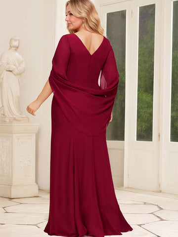 Robe de mère de la mariée en mousseline de soie, coupe trompette/sirène, col bateau, longueur au sol, avec plis 