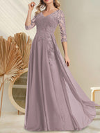 Vestido de novia de corte A, escote en V, largo hasta el suelo, de gasa de encaje con lentejuelas para la madre de la novia
