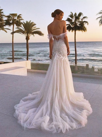 Beach Sweetheart Neck Off The Shoulder Wedding Dress Romantic Lace Appliques Bridal Gown Pastrol Vestidos De Novia