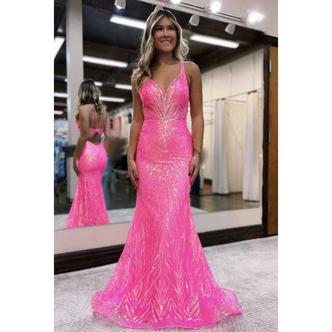 Trumpet/Mermaid Couture & Ornate Straps V-neck Sequins Evening Party Prom Dress