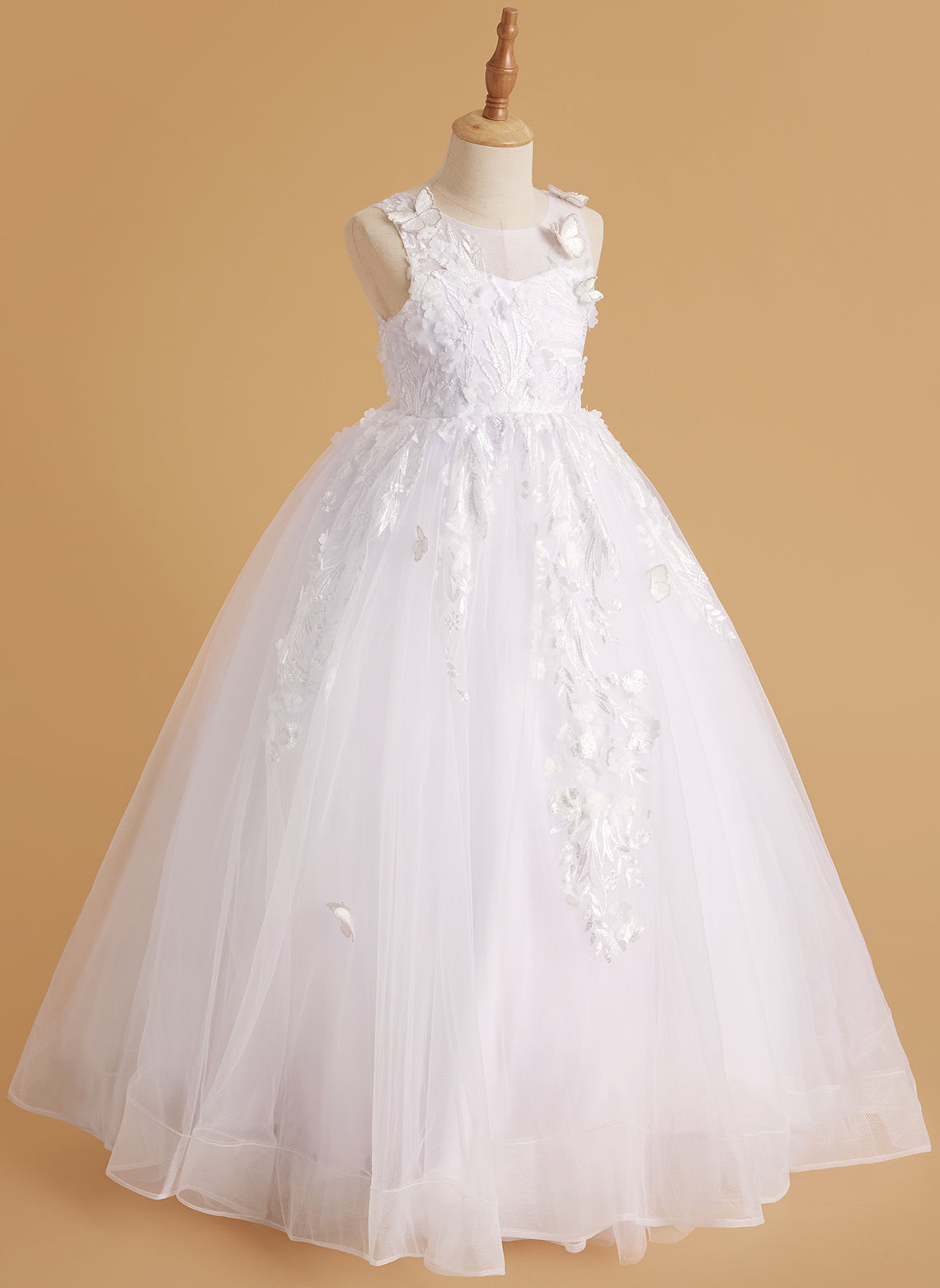 Vestido de princesa rosa para niñas con apliques de encaje 