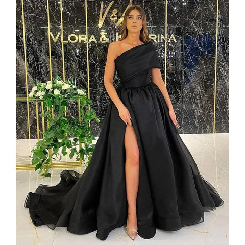 Vestido de noche formal de fiesta largo con abertura alta y un solo hombro único 